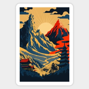 waterfall ukiyo-e style Sticker